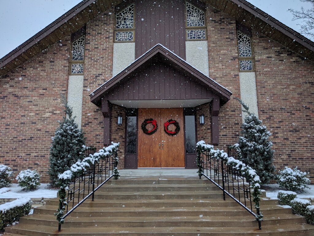 Church doors in winter.