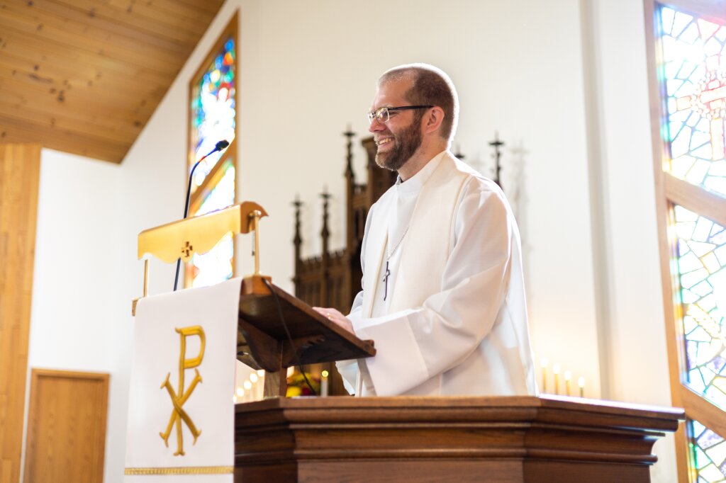 Pastor Georgson in the pulpit.